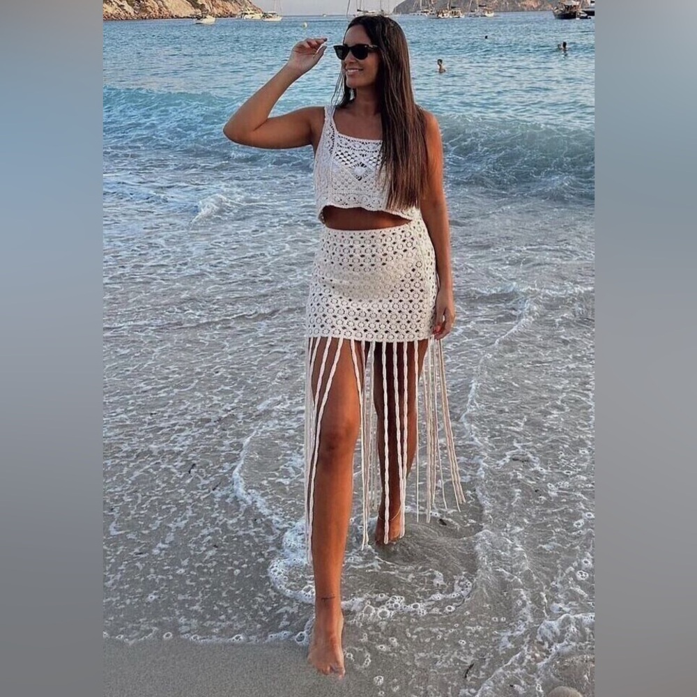 Zara Crochet Knit Fringed Mini Skirt - Picture 11 of 15